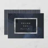 リュックスバラネイビー銀ヴィンテージボタニッ結婚クス サンキューカード (正面/裏面)