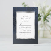 リュックスバラネイビー銀ヴィンテージボタニッ結婚クス 出欠カード (スタンド正面)