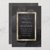 リュックスバラブラックヴィンテージ植物学リハーサル夕食 招待状 (正面/裏面)