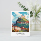 リュブリャナスロベニア旅行ポトレイトイラストレーション ポストカード (スタンド正面)