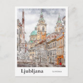 リュブリャナスロベニア旅行水の色の手描き ポストカード (正面)