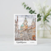 リュブリャナスロベニア旅行水の色の手描き ポストカード (スタンド正面)
