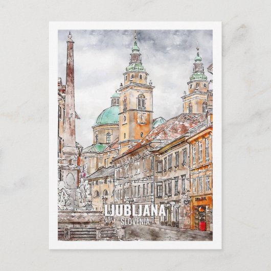 リュブリャナスロベニア有名な旅行水の色のスケッチ ポストカード (正面)
