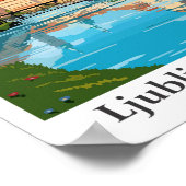 リュブリャナスロヴェニアトラベルアートヴィンテージイラストレーション ポスター (角)