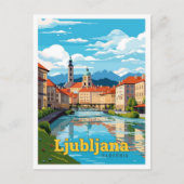 リュブリャナスロヴェニアトラベルアートヴィンテージイラストレーション ポストカード (正面)