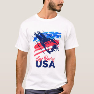 リュージュ・レーシング・アメリカが米国国旗のそりでチームを支援 Tシャツ