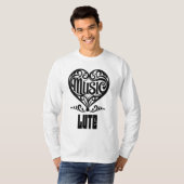 リュート愛好家のための優雅なスクロールハート Tシャツ (正面フル)