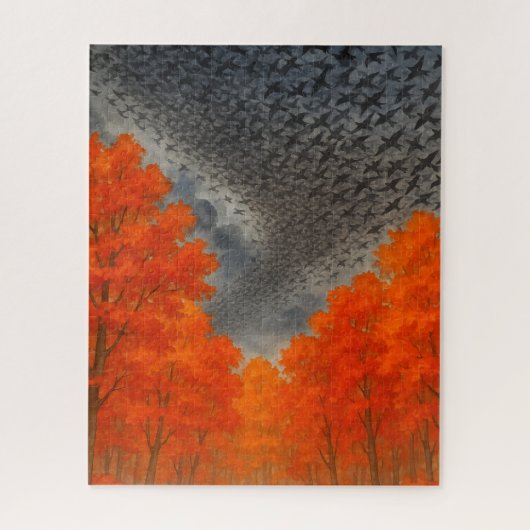 リョコウバト秋の空中光景 ジグソーパズル (縦)