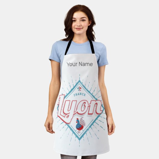 リヨンシティフランスレトロルースターヴィンテージ土産 エプロン (着用した状態)