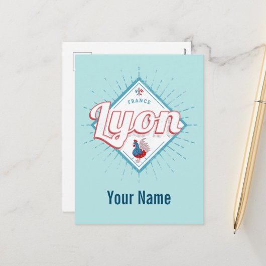 リヨンシティフランスレトロルースターヴィンテージ土産 シーズンポストカード (正面/裏面インサイチュ)