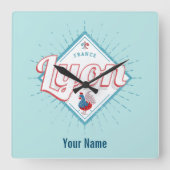 リヨンシティフランスレトロルースターヴィンテージ土産 スクエア壁時計 (正面)