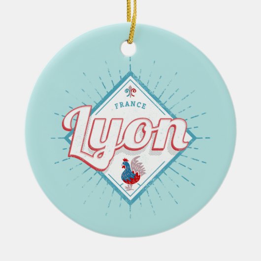 リヨンシティフランスレトロルースターヴィンテージ土産 セラミックオーナメント (正面)