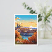 リヨンフランスアートヴィンテージ旅行イラストレーション ポストカード (スタンド正面)