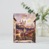 リヨンフランストラベルバシリカヴィンテージウォーターカラーアート ポストカード (スタンド正面)