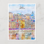 リヨンフランストラベルプレイスウォーターカラー ポストカード (正面)