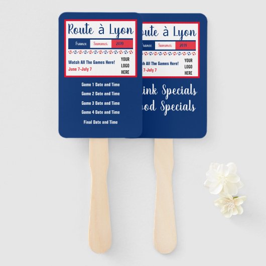 リヨン世界への女子サッカーの道パーティーロゴ ハンドファン (正面&裏面)