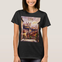 リヨン教会フランス旅行水彩都市ヴィンテージ Tシャツ