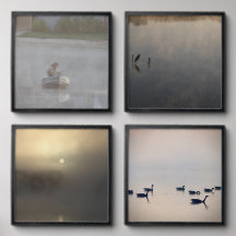 リヨン湖の霧の朝の写真タイル