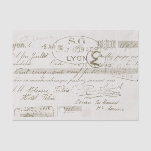 リヨン請求書ヴィンテージフランスのスクリプト 薄葉紙 (正面)