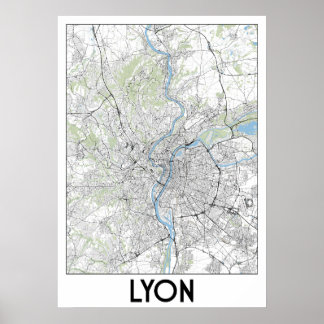 リヨン、フランスの地図 ポスター