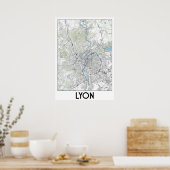 リヨン、フランスの地図 ポスター (キッチン)