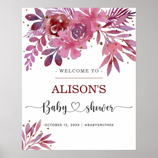 リラと金ゴールド紙吹雪ベビーシャワー歓迎サイン ポスター (正面)