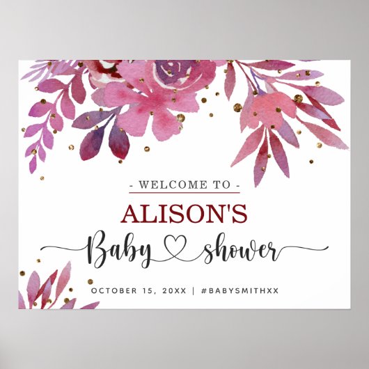 リラと金ゴールド紙吹雪ベビーシャワー歓迎サイン ポスター (正面)