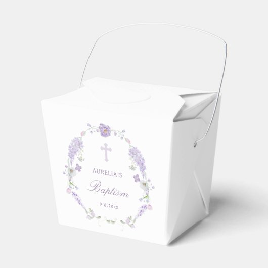 リラのライラックの花輪の洗礼テイクアウト フェイバーボックス (正面サイド)
