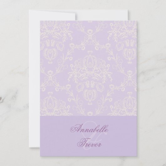 リラックとアイボリーのクリームレース、カスタムウェディング 招待状 (正面)