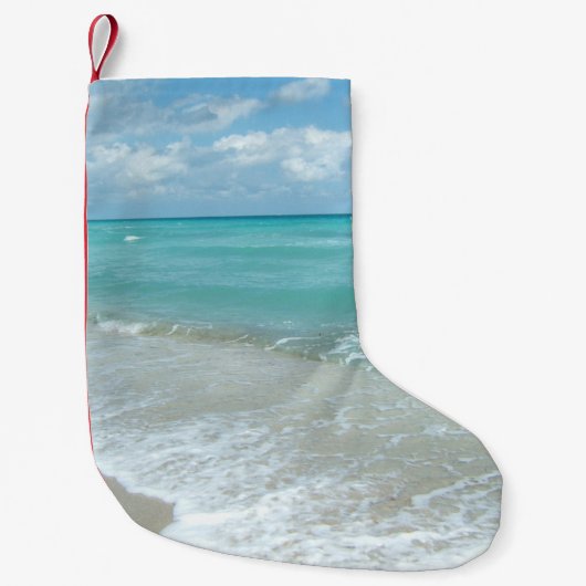 リラックスさせるで青いビーチの海の景色の自然場面 スモールクリスマスストッキング (正面)