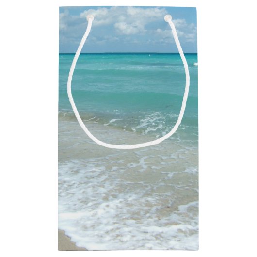 リラックスさせるで青いビーチの海の景色の自然場面 スモールペーパーバッグ (裏面)