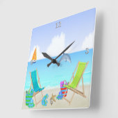 リラックスさせるなビーチの正方形の柱時計 スクエア壁時計 (傾斜)