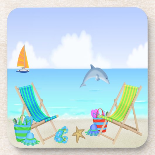 リラックスさせるなビーチの飲み物のコースターは(6)を置きました コースター (正面)