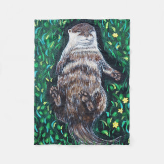 リラックスしたカワウソの絵 フリースブランケット