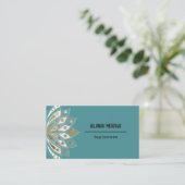 リラックスしたゴールドとアクアの蓮の花の名刺 名刺 (スタンド正面)