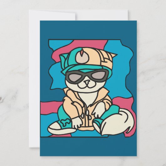 リラックスしたストリートレトロねこ | 面白い 招待状 (裏面)