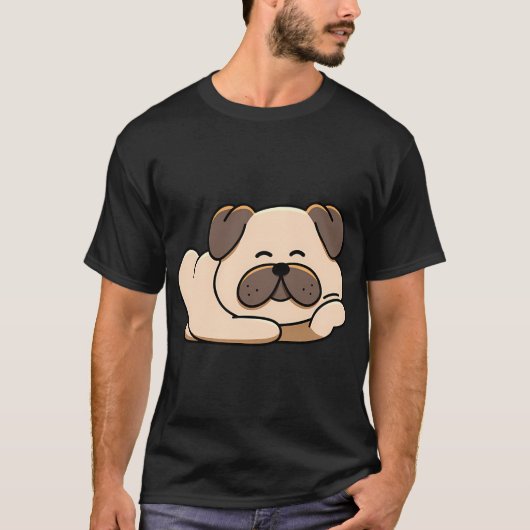 リラックスしたパグのくつろぎ Tシャツ (正面)