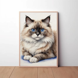 リラックスしたラグドール猫のイラスト かわいいペット ポスター