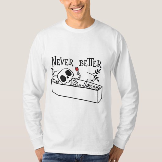 リラックスした棺桶のスケルトン Tシャツ (正面)