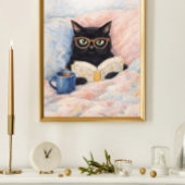 リラックスした猫のイラスト | 黒猫の芸術 | 居心地の良い ポスター
