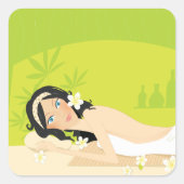 リラックスした禅スパの女性 トロピカルウェルネス スクエアシール (正面)