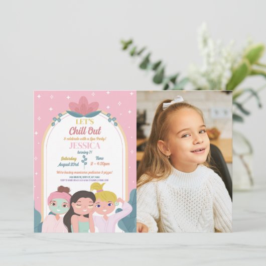 リラックスしようスパの誕生日パーティーのマニキュア写真 招待状 (スタンド正面)