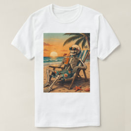 リラックスするスケルトンのビーチTシャツ | おもしろいサマー Tシャツ