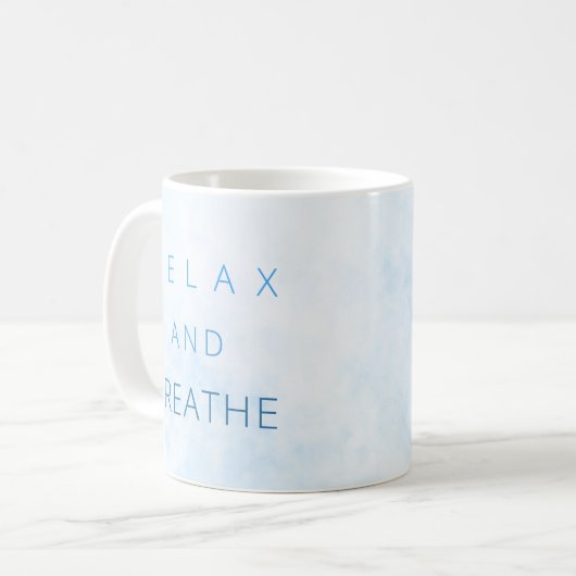 リラックスと呼吸やる気を起こさせる引用文の水色 コーヒーマグカップ (正面左)