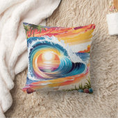 リラックスのビーチインスパイア鮮やかビーチ波 クッション (ブランケット)