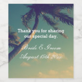 リラックスのビーチ結婚式ヤシの木の写真カスタム ワインラベル (シングルラベル)