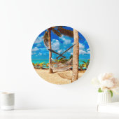リラックストロピッカリブのク島ビーチ ラージ壁時計 (ホーム)
