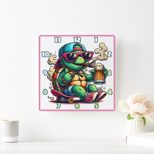 リラックス亀 スクエア壁時計 (ホーム)