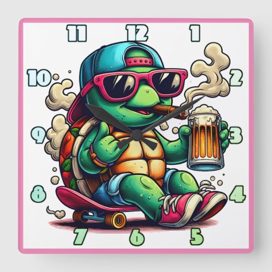 リラックス亀 スクエア壁時計 (正面)