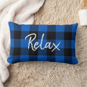 リラックス文字オン白黒プレイド ランバークッション (ブランケット)